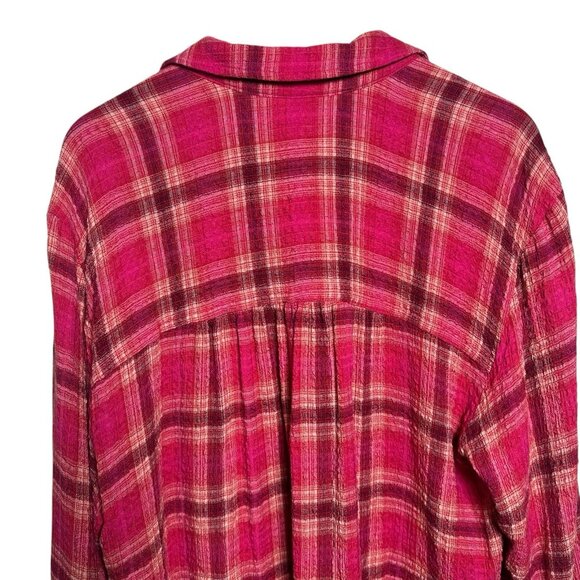 Anthropologie Pilcro XL Long Sleeve Button Up Plaid Relaxed Fit Shirt Pink Fuzzy - Picture 6 of 12